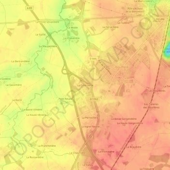La Croix Verteの地形図、標高、地勢