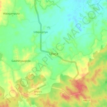 Uhanaの地形図、標高、地勢