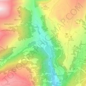 Isolaの地形図、標高、地勢