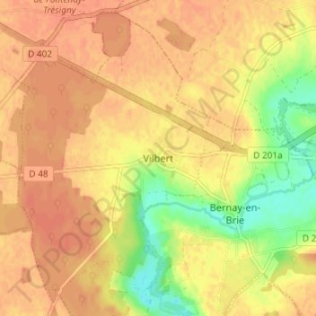 Vilbertの地形図、標高、地勢
