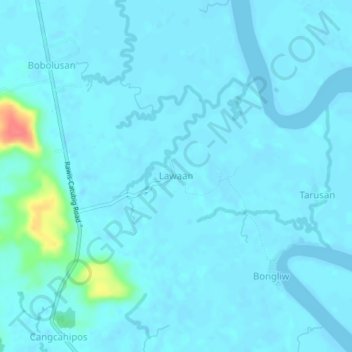Lawaanの地形図、標高、地勢