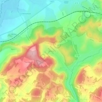 Misereyの地形図、標高、地勢