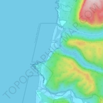 Punakaikiの地形図、標高、地勢