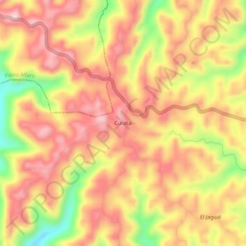 Curacaの地形図、標高、地勢