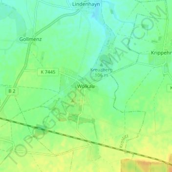 Wölkauの地形図、標高、地勢