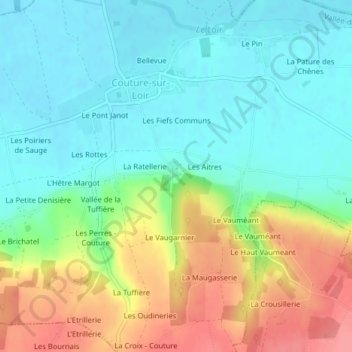 Château de Ronsardの地形図、標高、地勢