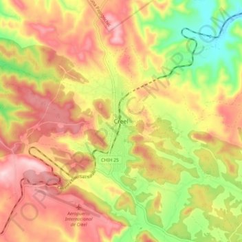 Creelの地形図、標高、地勢