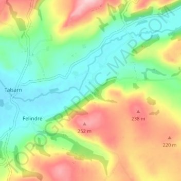Abermeurigの地形図、標高、地勢