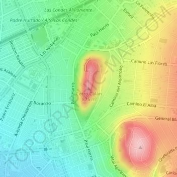 Cerro Calánの地形図、標高、地勢