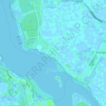 Ruiterplaatの地形図、標高、地勢