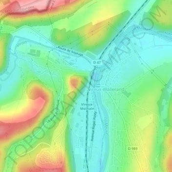 Vireuxの地形図、標高、地勢
