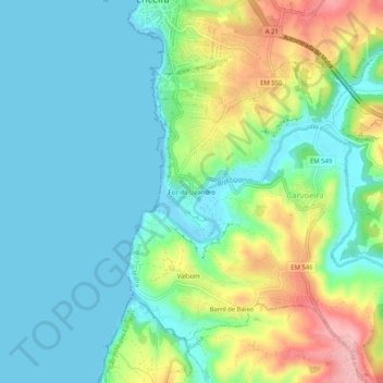 Foz do Lizandroの地形図、標高、地勢