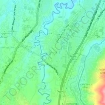 Sentulの地形図、標高、地勢