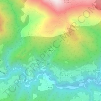 Würdaの地形図、標高、地勢
