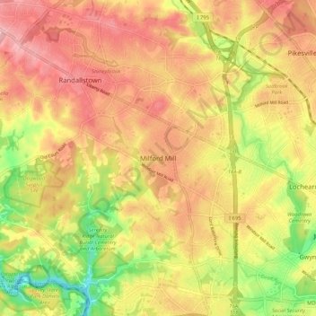 Milford Millの地形図、標高、地勢