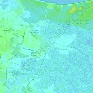 Sauzelleの地形図、標高、地勢
