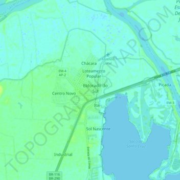 Eldorado do Sulの地形図、標高、地勢