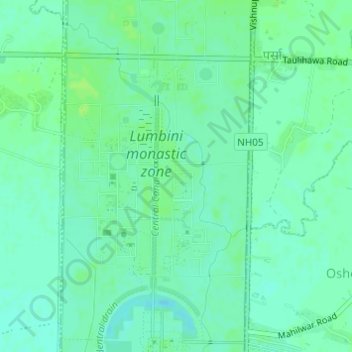 Lumbiniの地形図、標高、地勢