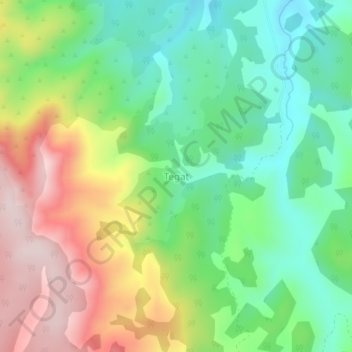 Tegatの地形図、標高、地勢