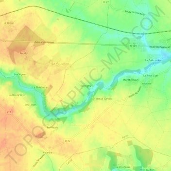Sauvignyの地形図、標高、地勢