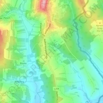 Aigenの地形図、標高、地勢
