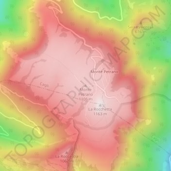 Monte Petranoの地形図、標高、地勢