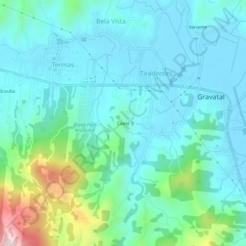 Caetéの地形図、標高、地勢