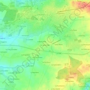 La Haute Rhéeの地形図、標高、地勢
