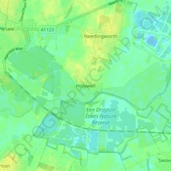 Holywellの地形図、標高、地勢