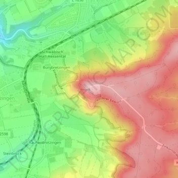Einkornの地形図、標高、地勢