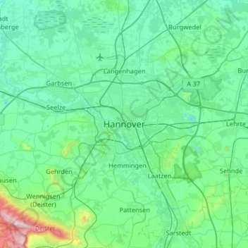 Hanoverの地形図、標高、地勢