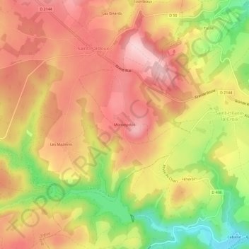 Monteipdonの地形図、標高、地勢