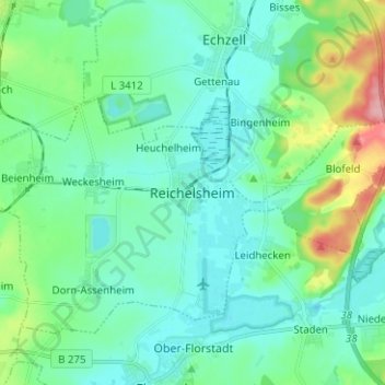 Reichelsheimの地形図、標高、地勢