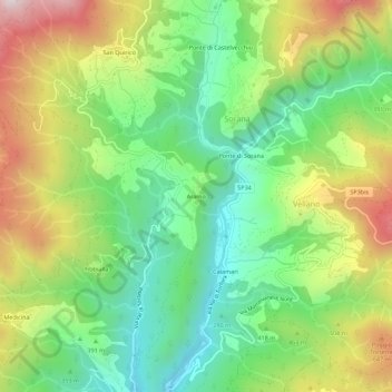 Aramoの地形図、標高、地勢