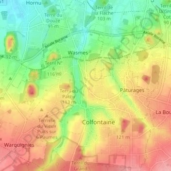 Wasmesの地形図、標高、地勢