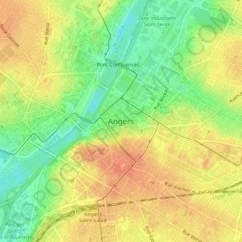 Angersの地形図、標高、地勢