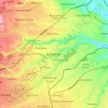 Babadogoの地形図、標高、地勢