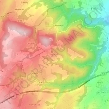 Les Borotsの地形図、標高、地勢