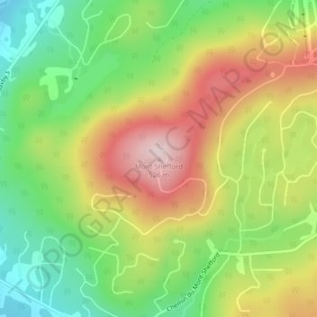 Mont Sheffordの地形図、標高、地勢