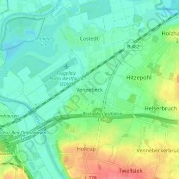 Vennebeckの地形図、標高、地勢
