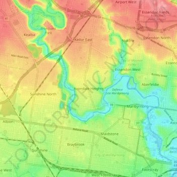 Avondale Heightsの地形図、標高、地勢