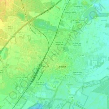 Sandの地形図、標高、地勢
