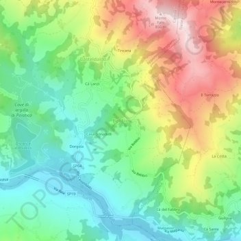 Bebbioの地形図、標高、地勢