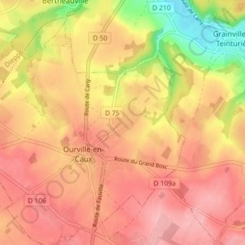 Froiderueの地形図、標高、地勢