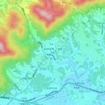 中筋の地形図、標高、地勢