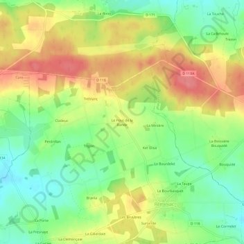 Le Haut de la Bandeの地形図、標高、地勢