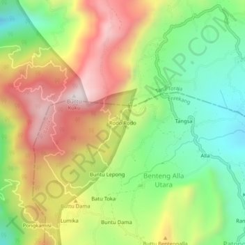 Rodo Rodoの地形図、標高、地勢