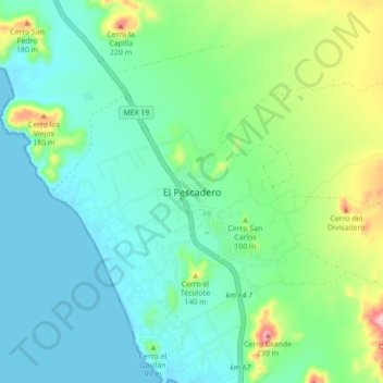 El Pescaderoの地形図、標高、地勢