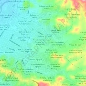 Residencial Magnoliasの地形図、標高、地勢