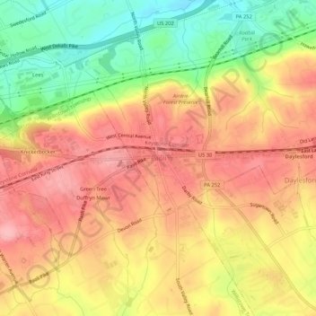 Paoliの地形図、標高、地勢
